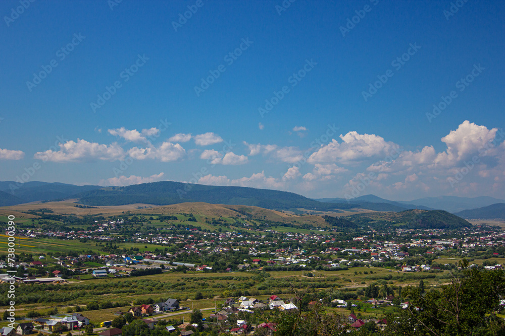 Panoramic view from the walls of Neamt Fortress (Romanian: Cetatea Neamtului), located in north-eastern part of Romania, near city of Targu Neamt.