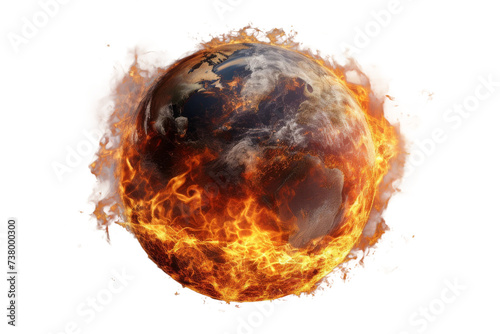 The Burning Earth. A photo capturing the image of the Earth engulfed in flames against a Transparent background, depicting a concerning state of environmental destruction. photo