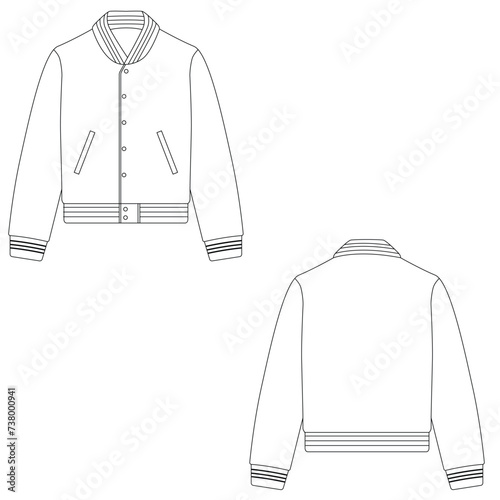 Varsity jacket template design. Blank varsity jacket mockup photo
