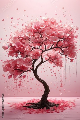 beautiful cherry blossom tree with flowers and leaves photo