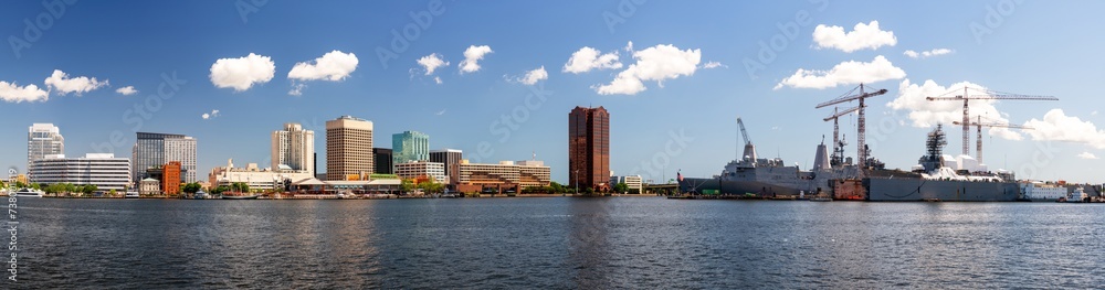Norfolk, Virginia, USA downtown skyline on the Elizabeth River