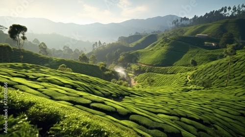 The neat and clean cutting of tea plantations creating a beautiful green background photo