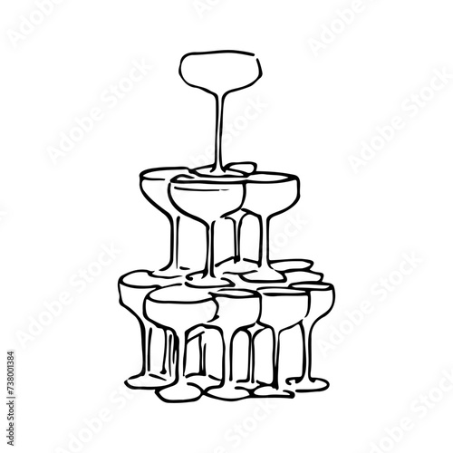 cocktail pyramid in doodle style. hand drawn drawing of a cocktail glass tower