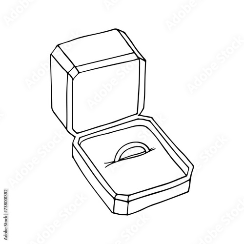 open box with ring in doodle style. hand drawn wedding ring drawing