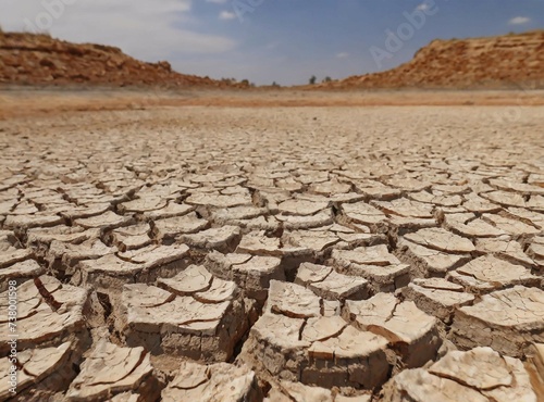 Global warming, extreme weather events, a cracked, dry ground. Climate Change Impact.