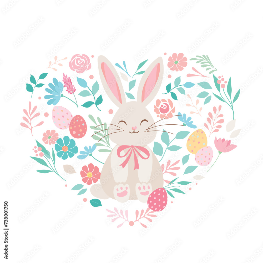 Vector spring illustration with flowers and bunny Vector spring illustration with flowers and bunny