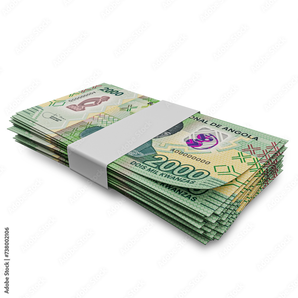 3D rendering of Stacks of Angolan Money 2000 Kwanzas Banknotes 3D rendering of Stacks of Angolan Money 2000 Kwanzas Banknotes