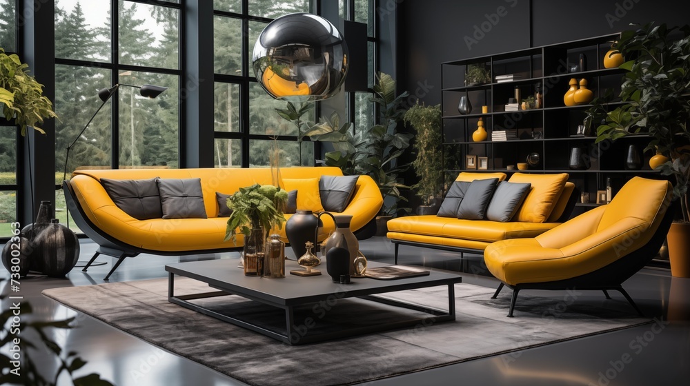 Charcoal and Yellow Lounge Seating Area