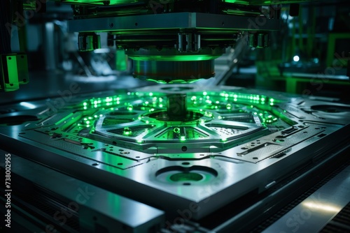 An Intricately Designed Baffle Plate Positioned in an Industrial Setting, Surrounded by Complex Machinery and Illuminated by Harsh Fluorescent Lighting