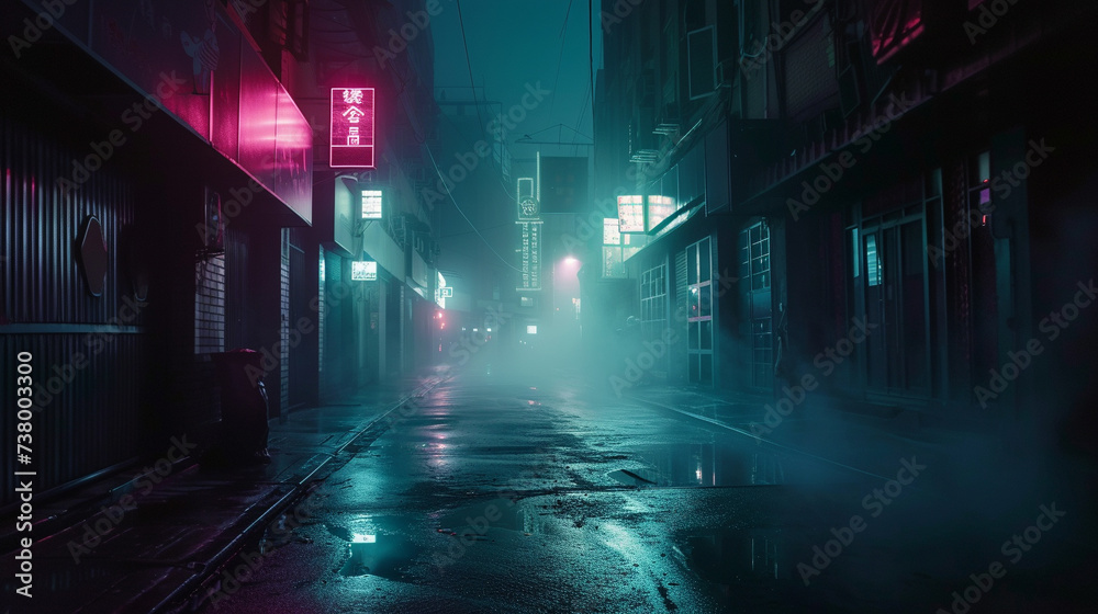 A dark street emerges from the night smog