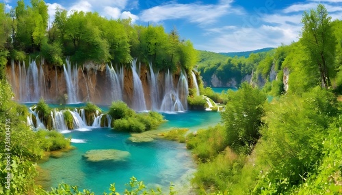 Plitvice lakes in Croatia - nature travel background photo