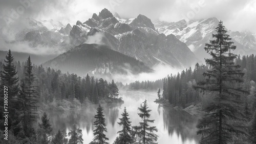Fog in the mountains black and white mounain landscape