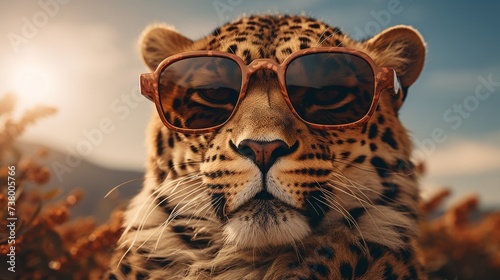 Leopard Wearing Sunglasses in the Desert © mohsan