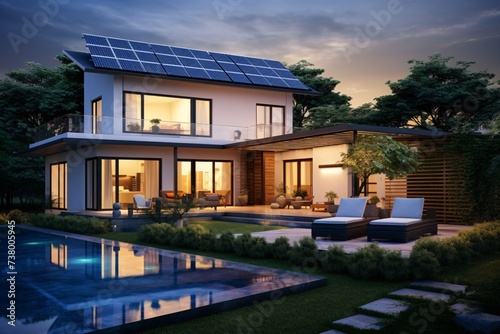 a house with a pool and a solar panel