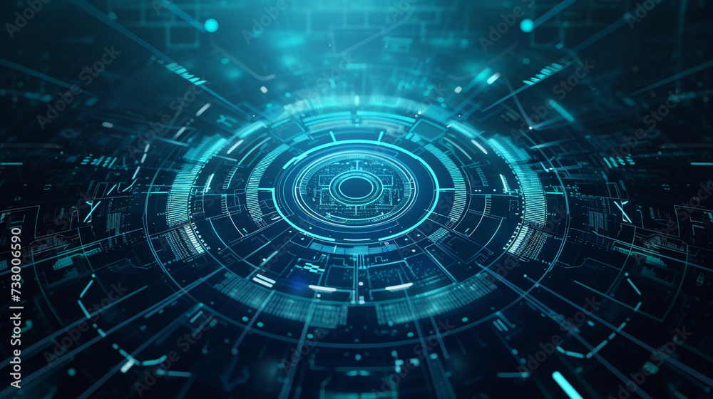 A futuristic vector HUD interface with overlapping geometric shapes and lines in shades of cyan and azure A futuristic vector HUD interface with overlapping geometric shapes and lines in shades of cyan and azure