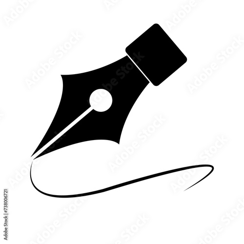 Fountain pen and line silhouette icon. Vector.