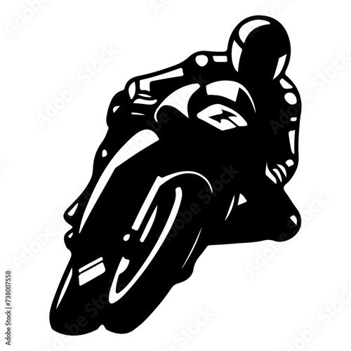 minimal moto gp rider pose vector icon in flat style black color silhouette, white background