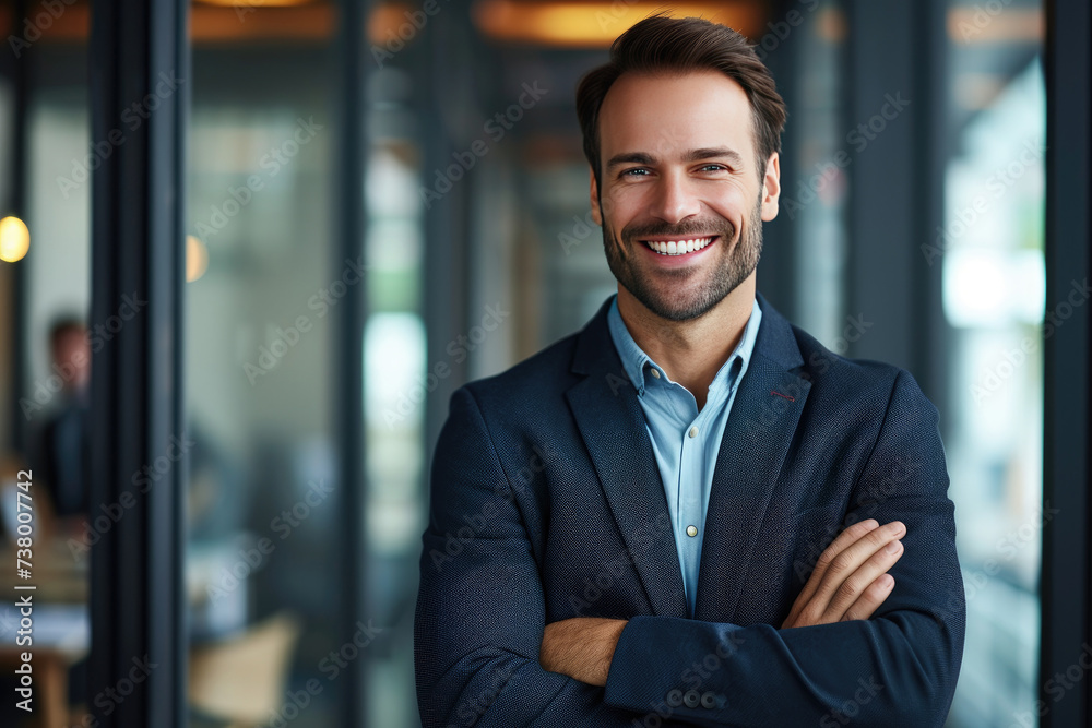 Confident caucasian businessman with a friendly smile in a contemporary office Confident caucasian businessman with a friendly smile in a contemporary office