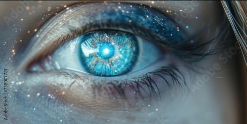 Macro of an eye with a galaxy-themed iris