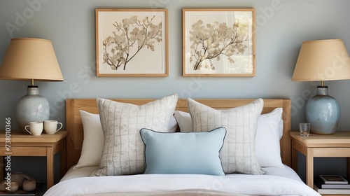 Cream and Light Blue Bedside Wall Sconces