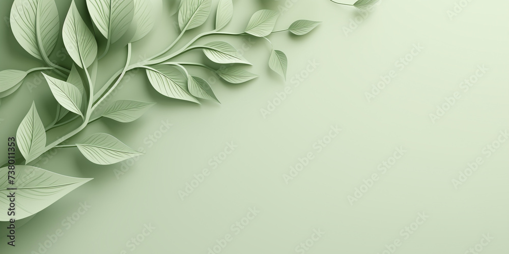3d background, green branch on a light background, copy space 3d background, green branch on a light background, copy space