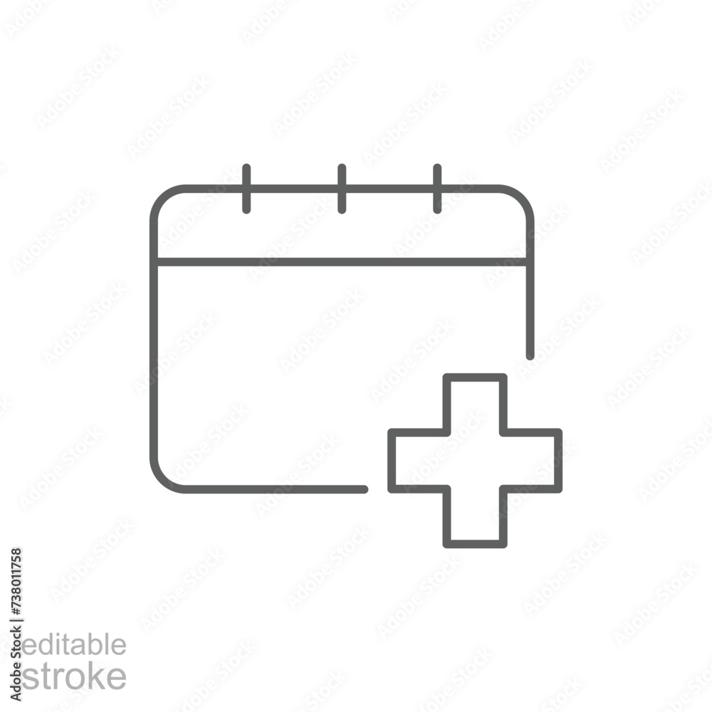 Medical calendar icon. Simple outline style. Medication schedule, treatment, agenda, medicine concept. Thin line symbol. Vector illustration isolated. Editable stroke. Medical calendar icon. Simple outline style. Medication schedule, treatment, agenda, medicine concept. Thin line symbol. Vector illustration isolated. Editable stroke.