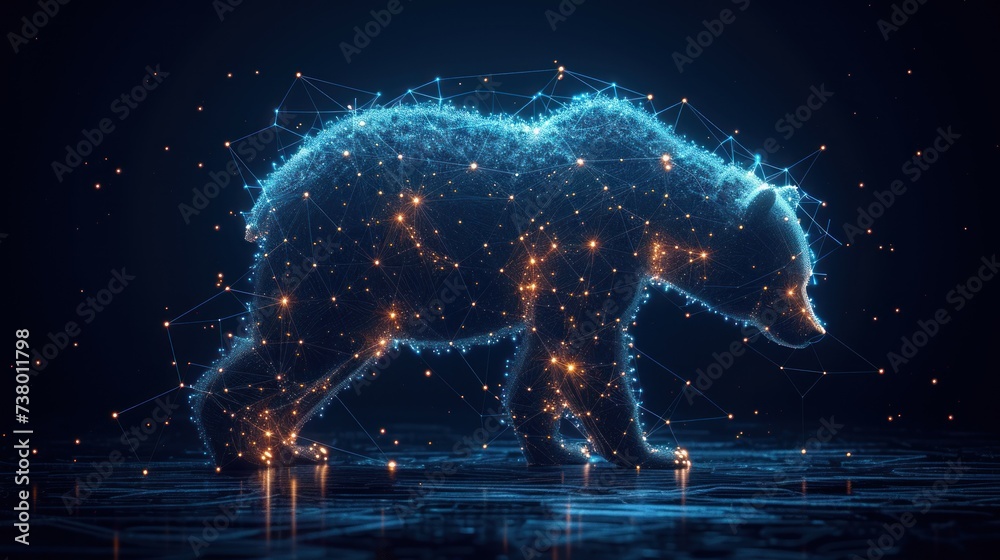 Abstract polygonal space low poly bear with connecting dots and lines - obrazy, fototapety, plakaty 