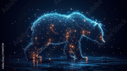 Abstract polygonal space low poly bear with connecting dots and lines