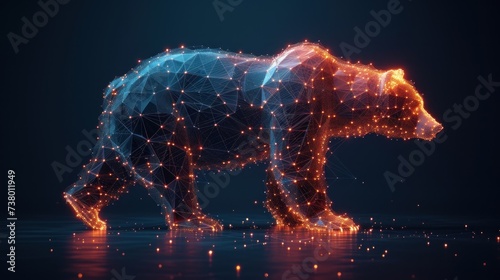 Abstract polygonal space low poly bear with connecting dots and lines