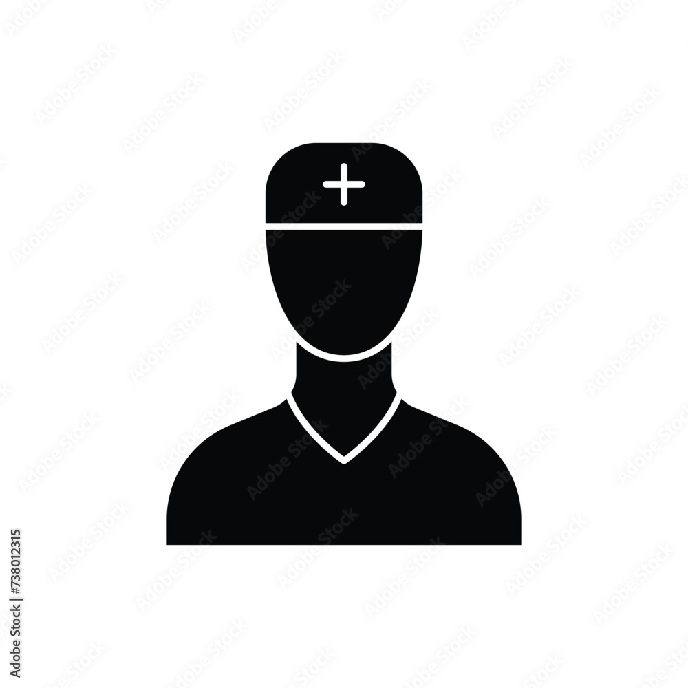 Nurse icon. Simple solid style. Medic, male, people, man, doctor, health, medical, hospital concept. Black silhouette, glyph symbol. Vector illustration isolated. Nurse icon. Simple solid style. Medic, male, people, man, doctor, health, medical, hospital concept. Black silhouette, glyph symbol. Vector illustration isolated.