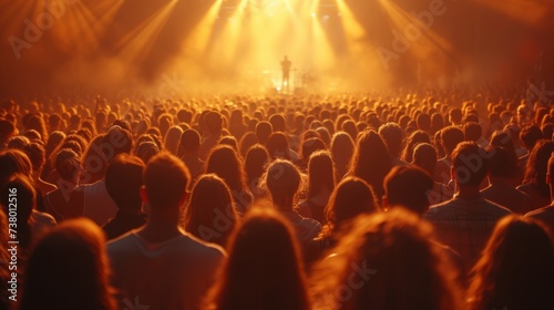 A summer music festival crowd attends a concert