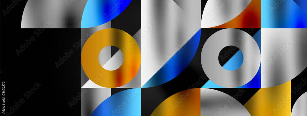 Artistic arrangement of triangles, lines, and circular elements in a mesmerizing geometric mosaic pattern, offering a visually dynamic and captivating composition Artistic arrangement of triangles, lines, and circular elements in a mesmerizing geometric mosaic pattern, offering a visually dynamic and captivating composition