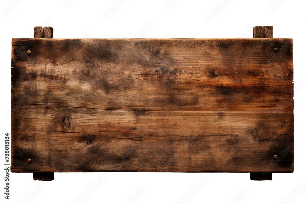 Old Wooden Sign. An image showing a weathered wooden sign placed on a plain Transparent background.