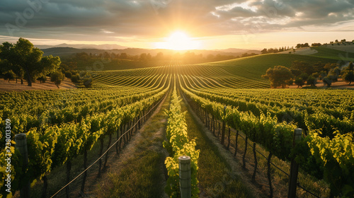 A picturesque vineyard at sunset