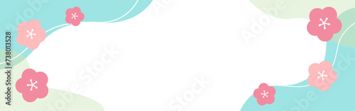 春の花（梅、桜風）の幾何学模様の横長のフレームイラスト