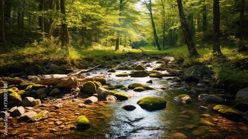 River stream in the mountains. Mountain river stream in woods, generate AI