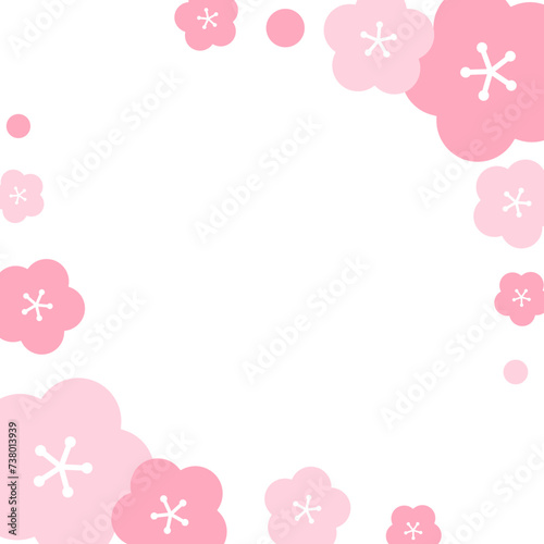 春の花（梅、桜風）の正方形のフレームイラスト