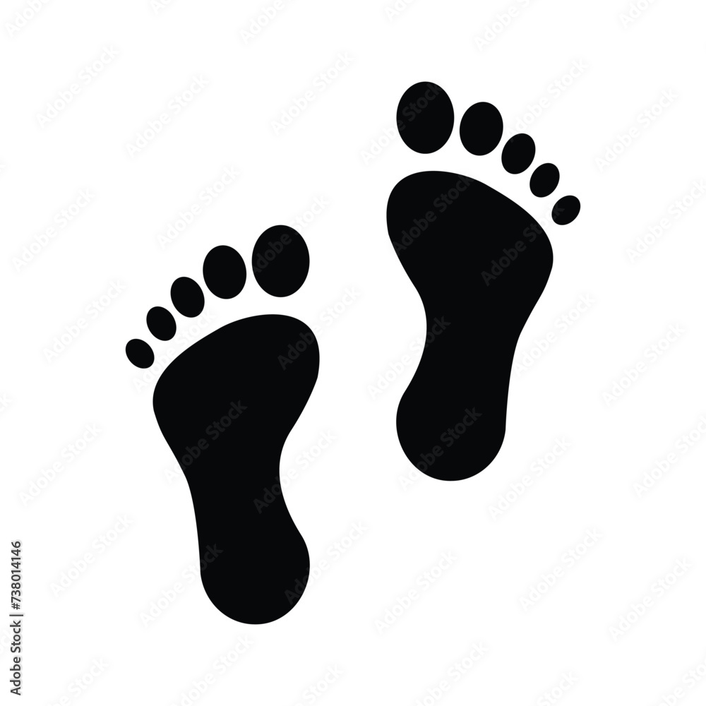Foot print icon. Simple solid style. Bare foot print, feet, human footstep, footprint concept. Black silhouette, glyph symbol. Vector illustration isolated. Foot print icon. Simple solid style. Bare foot print, feet, human footstep, footprint concept. Black silhouette, glyph symbol. Vector illustration isolated.