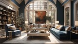 Gold Accent Chairs in Navy Living Room