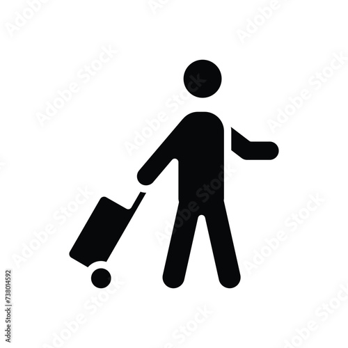 Traveler man icon. Simple solid style. Passenger pulling rolling bag, business trip, vacation, tourism concept. Black silhouette, glyph symbol. Vector illustration isolated.