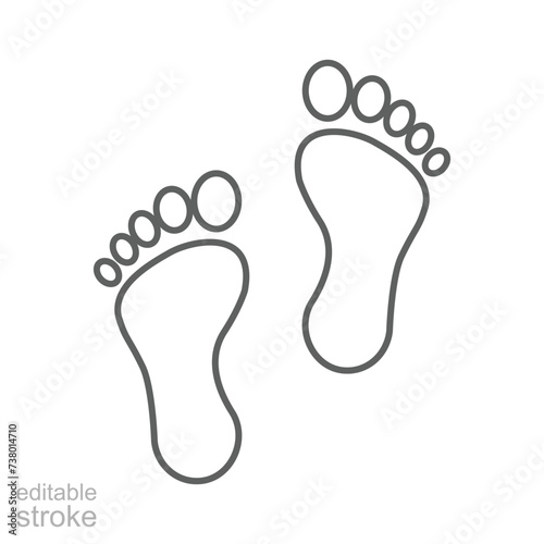 Foot print icon. Simple outline style. Bare foot print, feet, human footstep, footprint concept. Thin line symbol. Vector illustration isolated. Editable stroke.