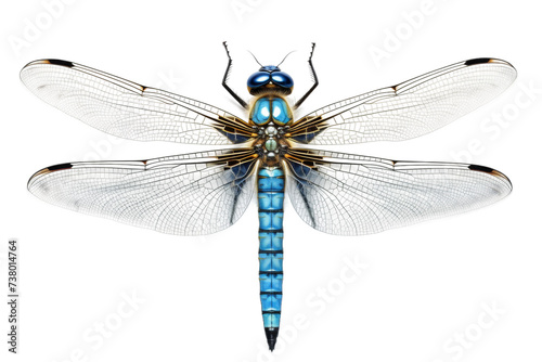 Blue Dragonfly Perched. A blue dragonfly sits gracefully on top of a white surface, showcasing its vibrant colors and delicate wings. © SIBGHA