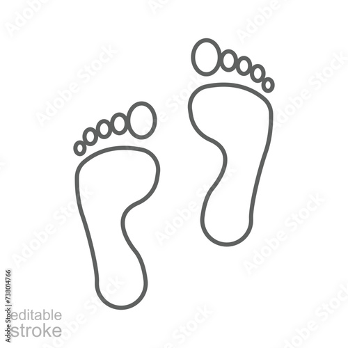 Foot print icon. Simple outline style. Bare foot print, feet, human footstep, footprint concept. Thin line symbol. Vector illustration isolated. Editable stroke.