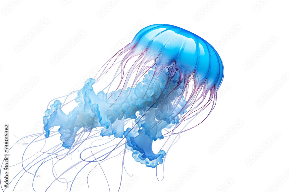 Fototapeta premium Close Up of a Jellyfish. This close up photograph showcases a jellyfish on a plain Transparent background, highlighting its intricate details and unique anatomy.