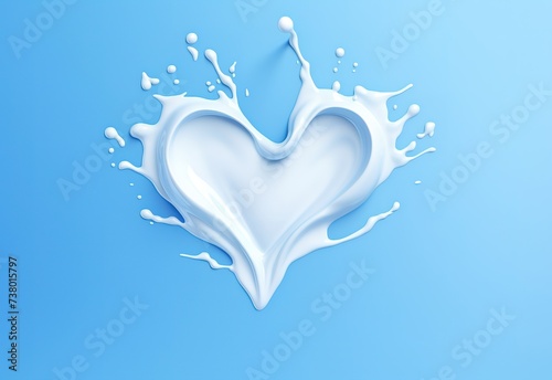 splashes of white milk form a heart on a blue background