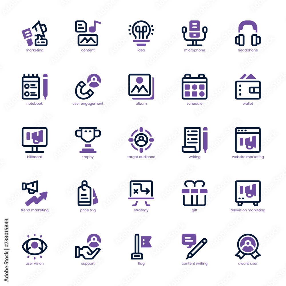 Content Marketing icon pack for your website, mobile, presentation, and logo design. Content Marketing icon dual tone design. Vector graphics illustration and editable stroke.