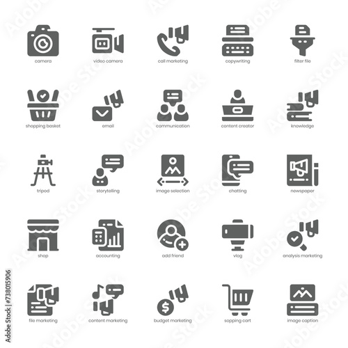 Content Marketing icon pack for your website, mobile, presentation, and logo design. Content Marketing icon glyph design. Vector graphics illustration and editable stroke.
