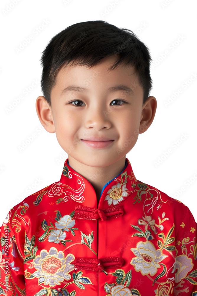 a smile china young boy, red tradition clothes, white background isolated PNG a smile china young boy, red tradition clothes, white background isolated PNG