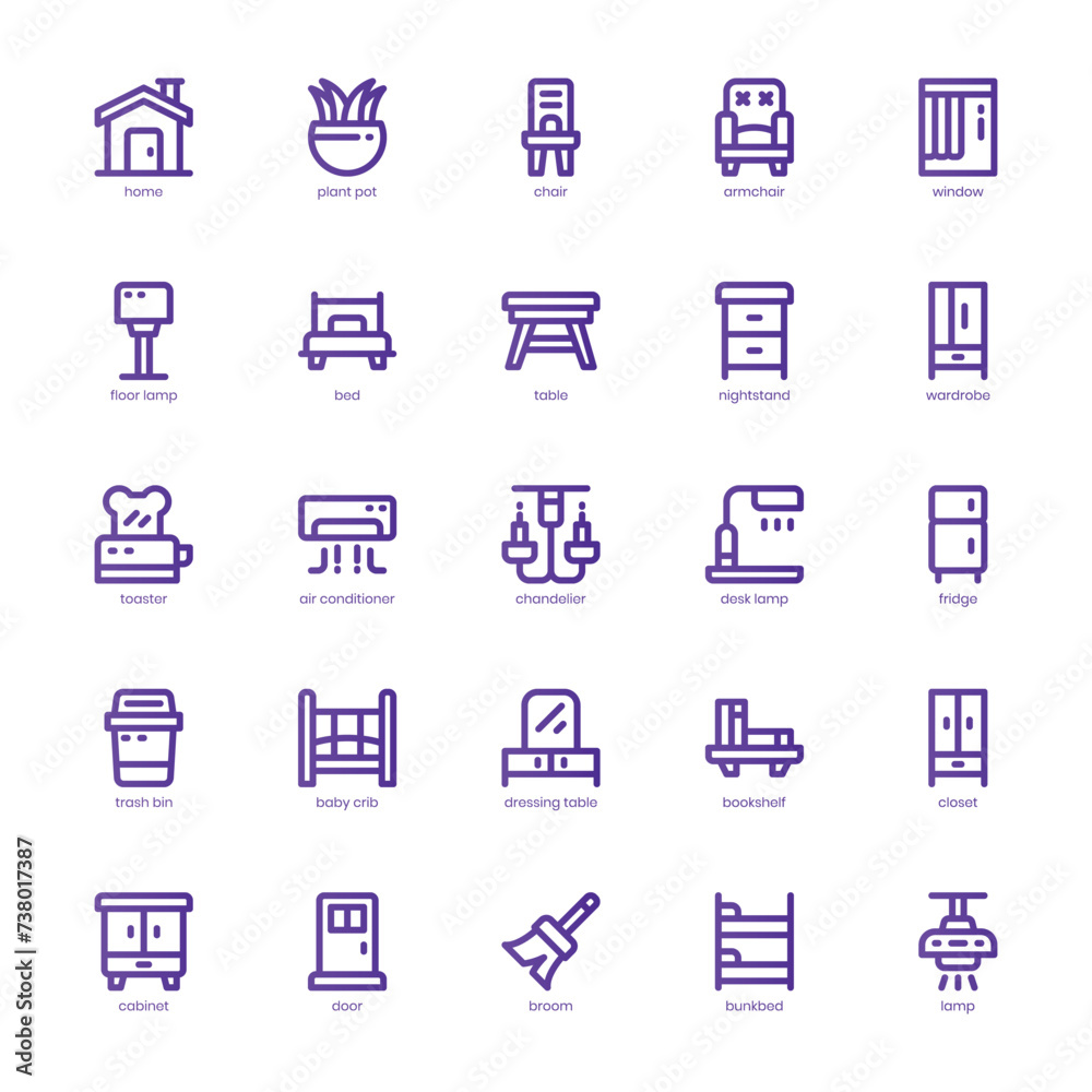 Furniture and Decoration icon pack for your website, mobile, presentation, and logo design. Furniture and Decoration icon basic line gradient design. Vector graphics illustration and editable stroke. Furniture and Decoration icon pack for your website, mobile, presentation, and logo design. Furniture and Decoration icon basic line gradient design. Vector graphics illustration and editable stroke.