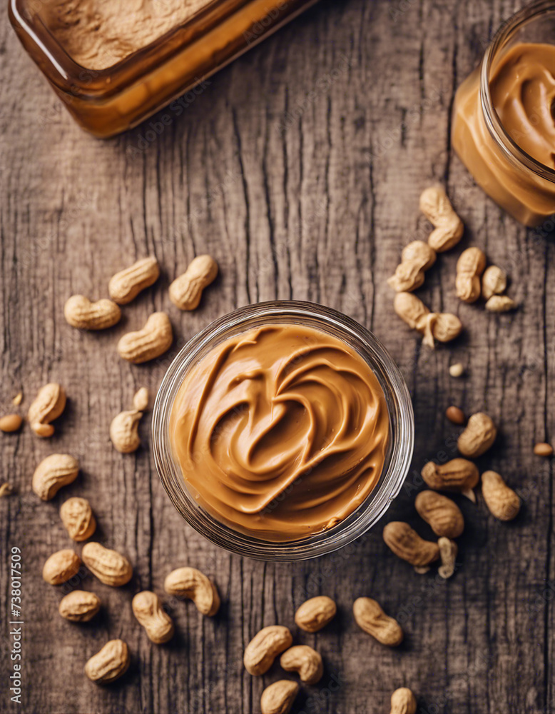 Make peanut butter with paste in glass bowl on wooden background top view copy space
Make peanut butter with paste in glass bowl on wooden background top view copy space